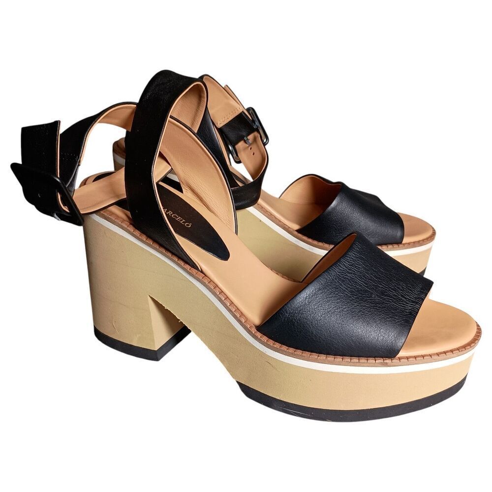 Paloma Barcelo Sandals Platform Heels Ultra High Ankle Strap Black Womens 41/ 11